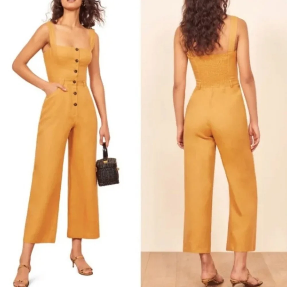NEW Reformation Tyler Jumpsuit Ochre Mustard Yellow size 12‎
